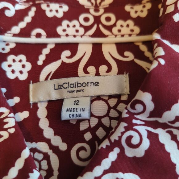 Liz Claiborne Jacket Blazer Womens 12 Red Burgandy Paisley Button Up - Picture 6 of 9